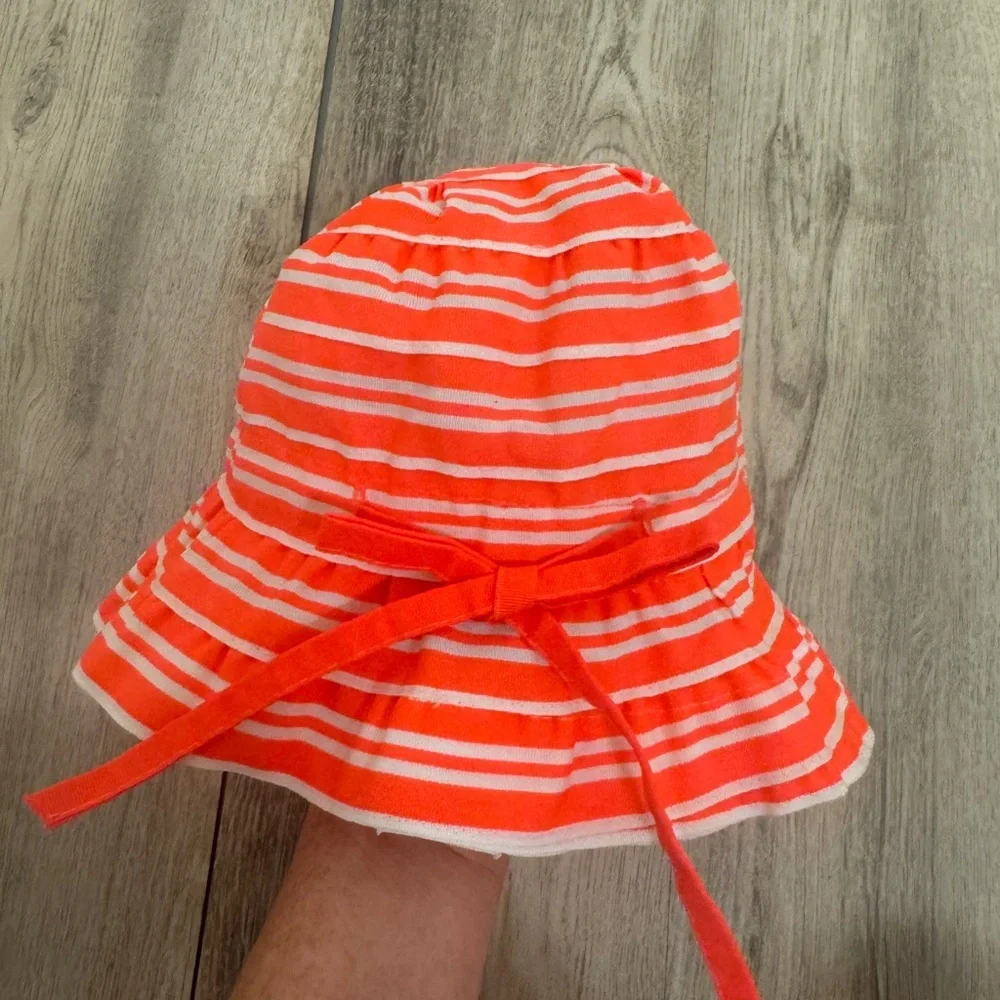 Neon Orange and White Striped Bucket Hat
